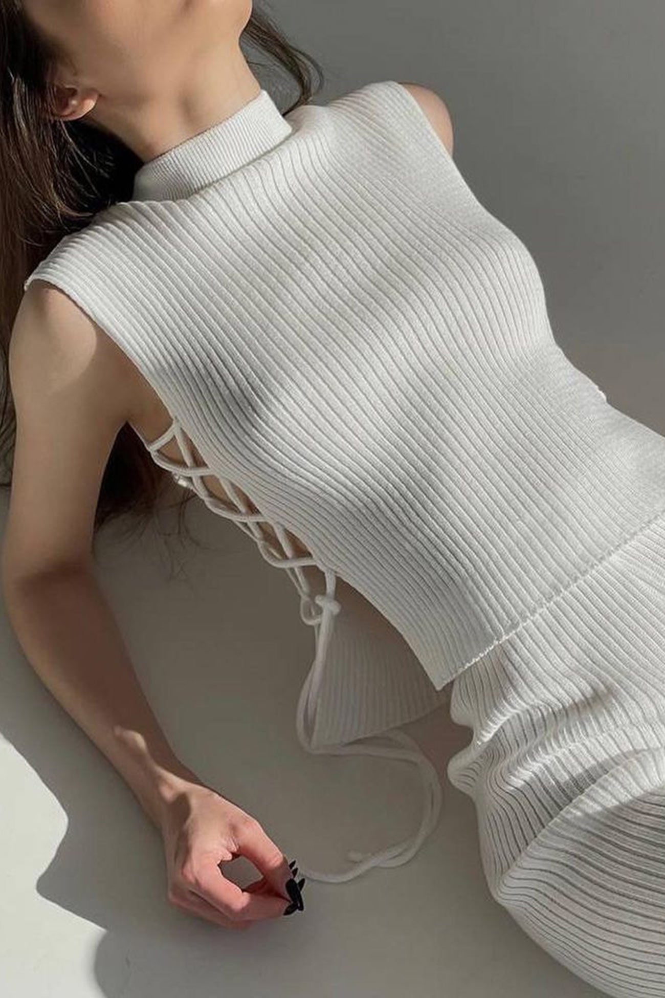 Maxct Ribbed Knit Lace-up Tank Top Pants Suits