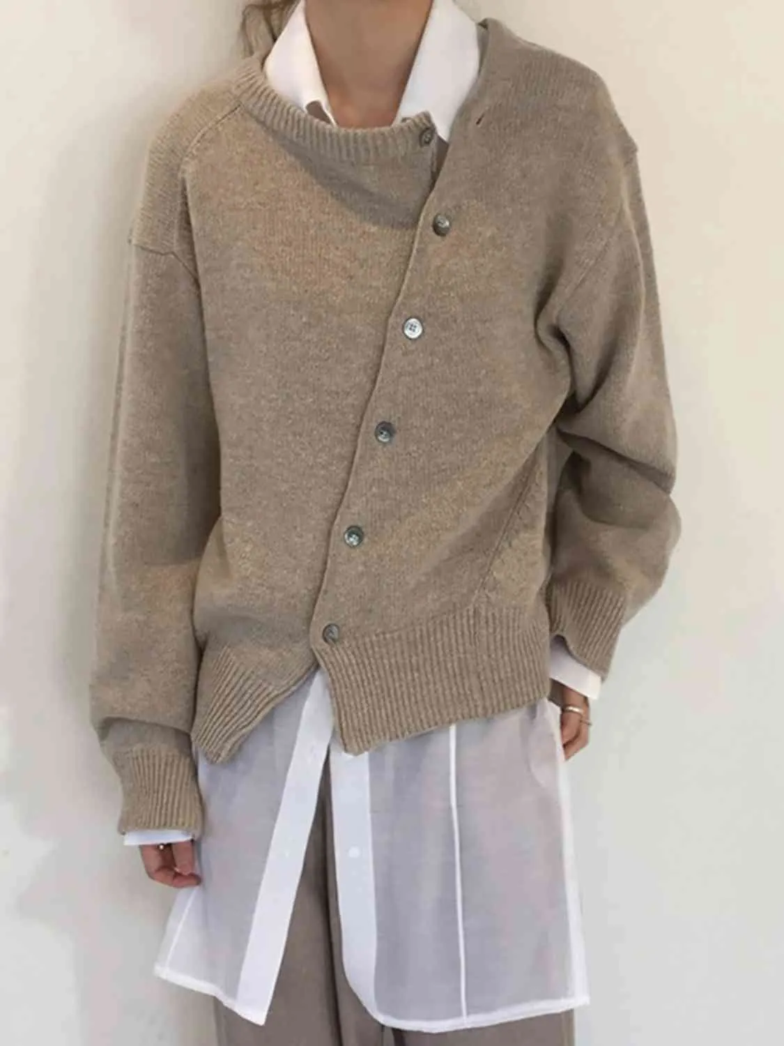 Maxct &Dropped Shoulder Buttoned Cardigan