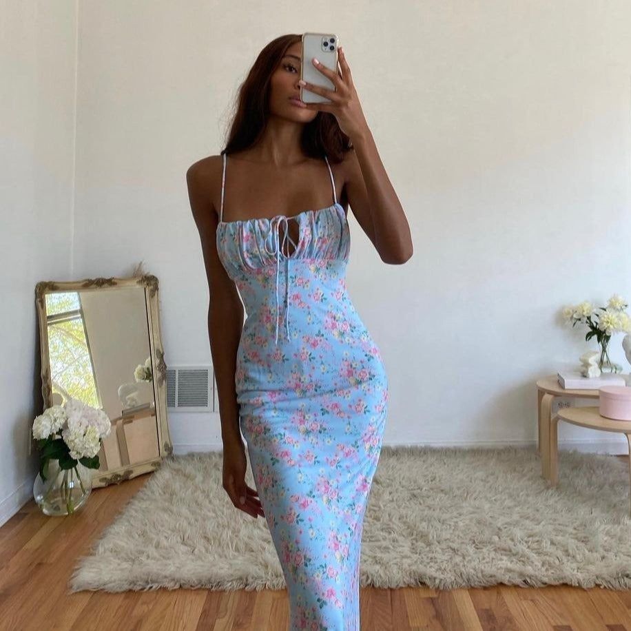 Raquel Pale Blue Floral Maxi Dress Maxct