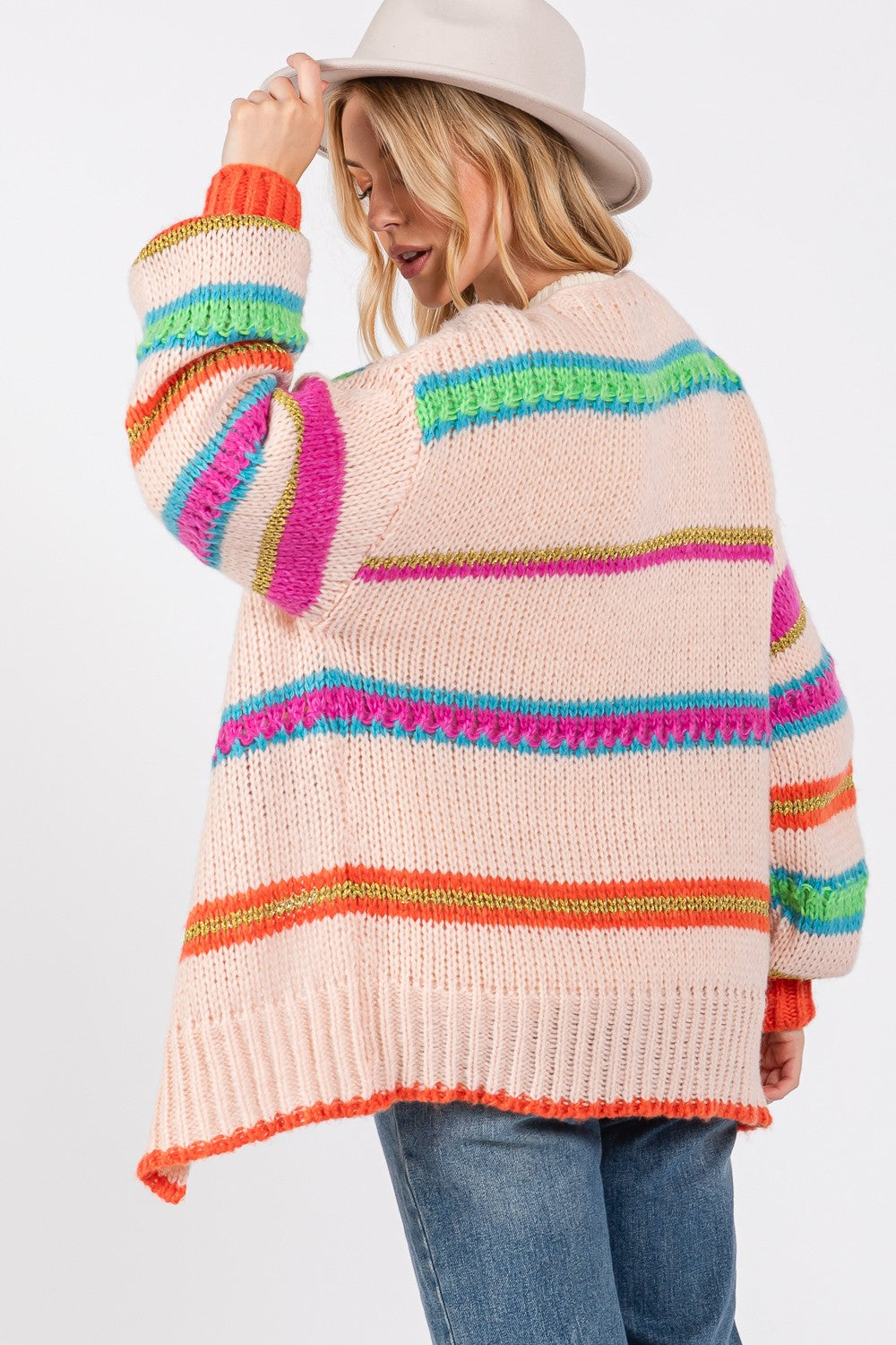 Maxct &SAGE + FIG Rainbow Striped Open Front Knit Cardigan