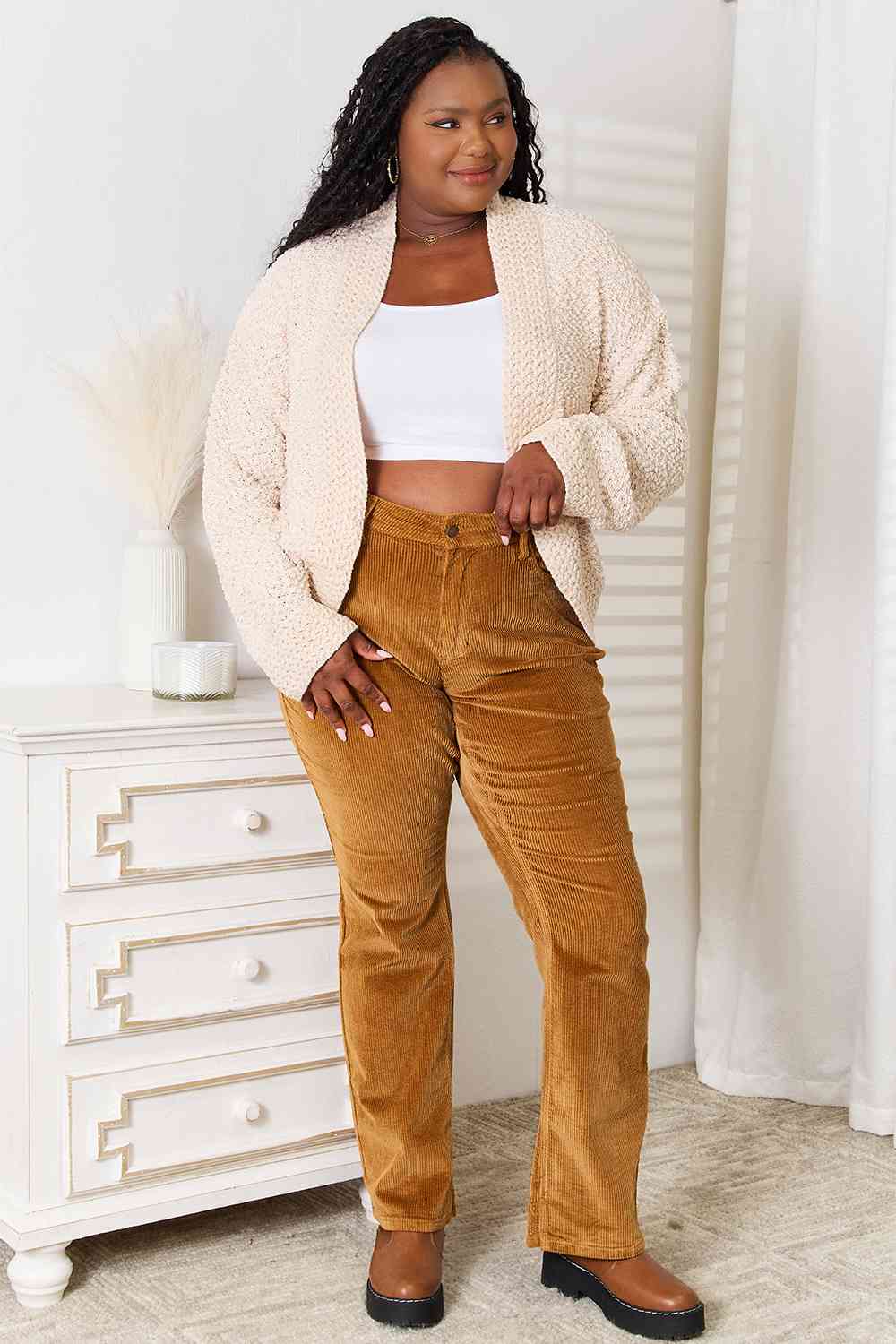 Maxct &Double Take Open Front Long Sleeve Cardigan
