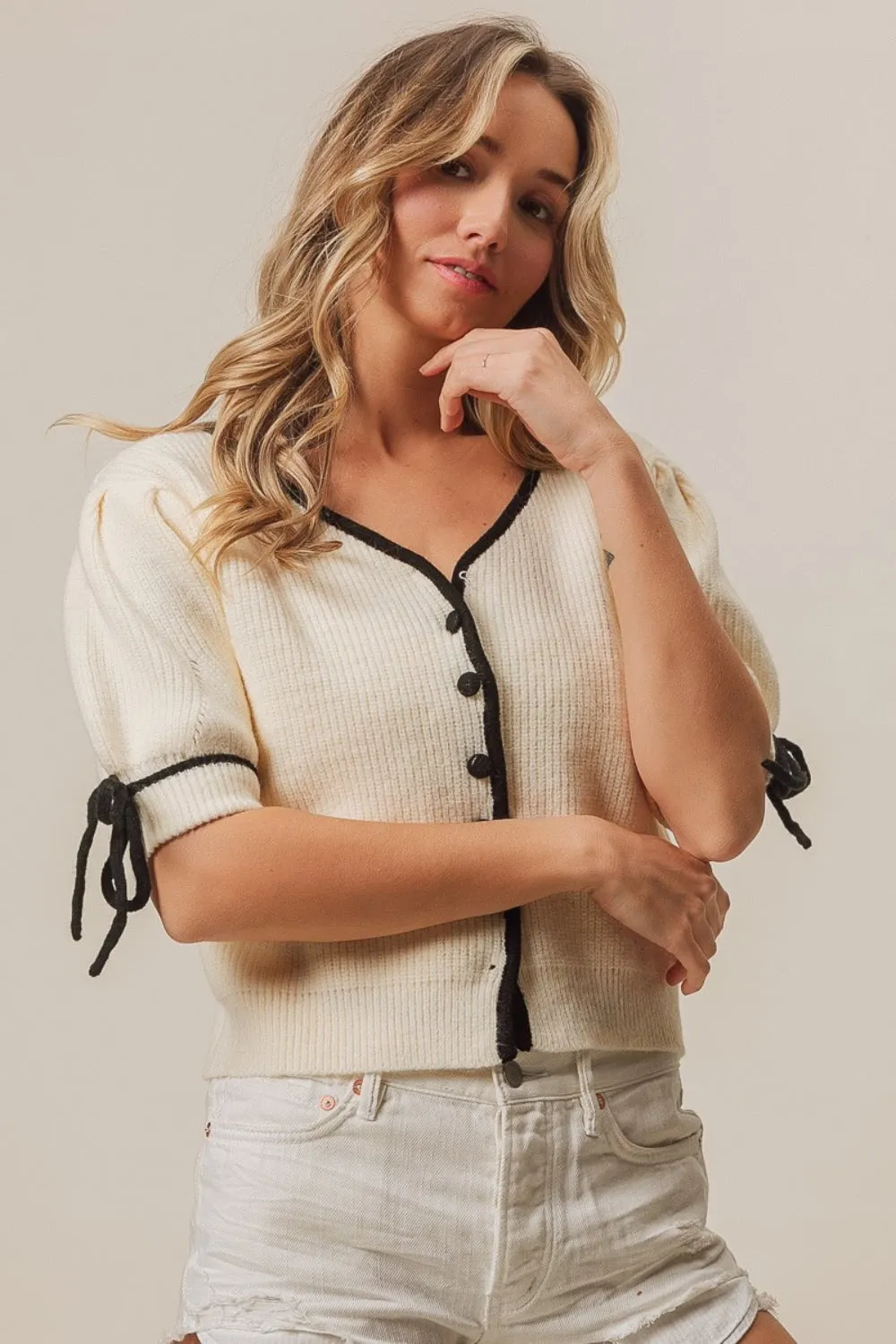 Maxct &BiBi Contrast Binding Buttoned Cardigan