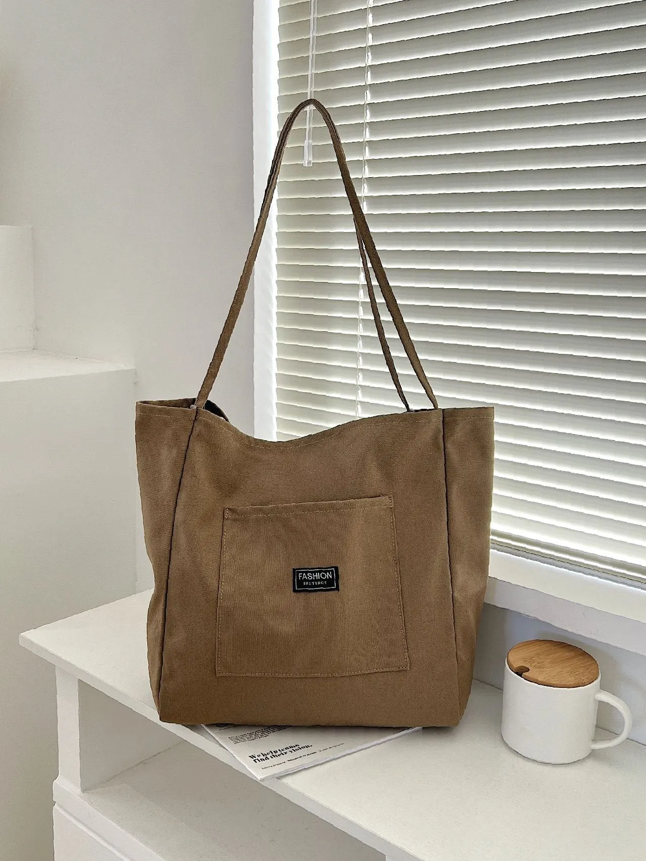 Maxct - Letter Patch Shoulder Tote Bag  - Women Tote Bags