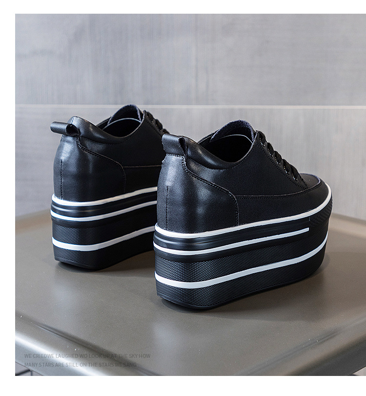 Genuine Leather Super High Thick Heel Platform Sneakers - true-deals-club