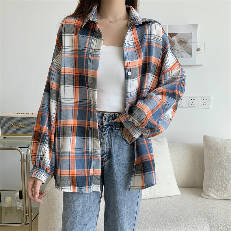 Maxct Vintage Plaid Oversized Loose Blouse