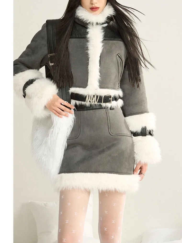 Maxct Artificial Leather Jacket Women Lapel Winter Coat Vintage Female Fleece Warm Thick Chic Tops