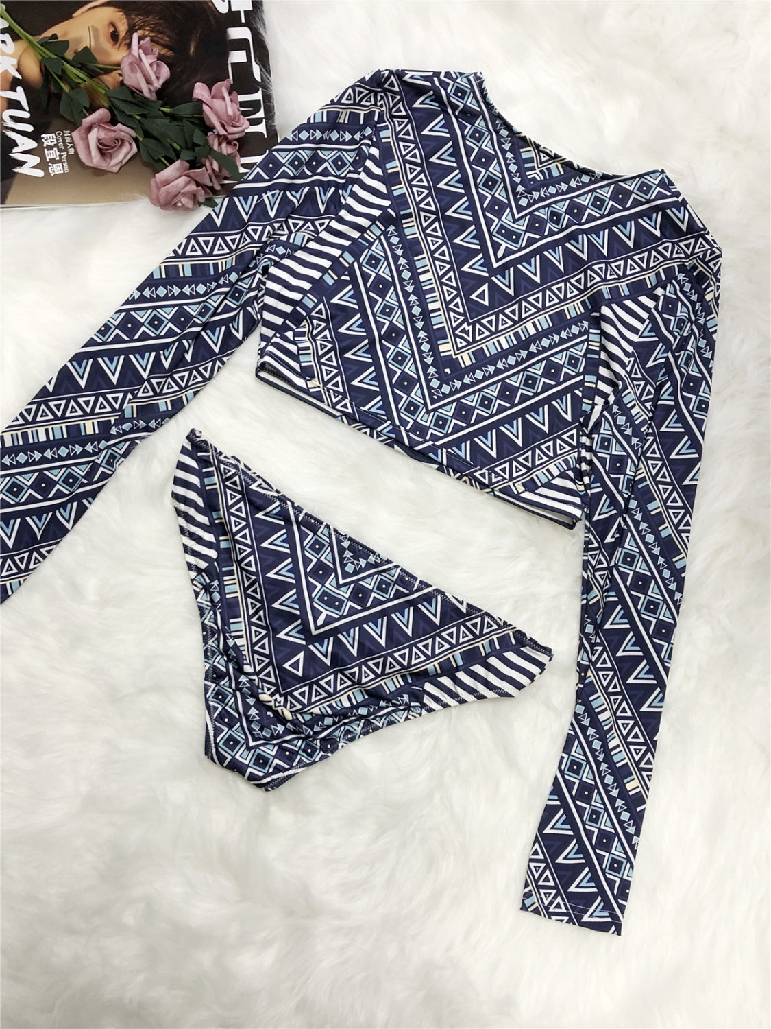 Maxct &Printed Long Sleeve Top and Brief Swim Set