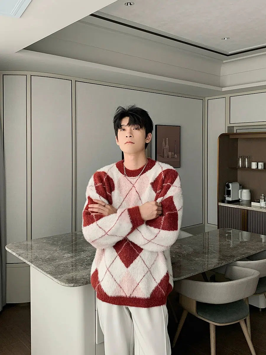 Maxct Colorblock Argyle Rhombus Sweater