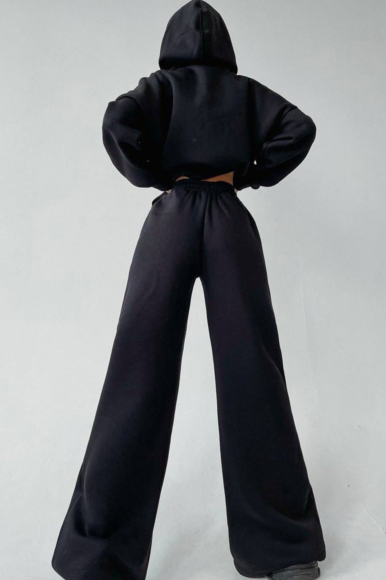Maxct Solid Hoodie Wide Leg Long Pants Suits