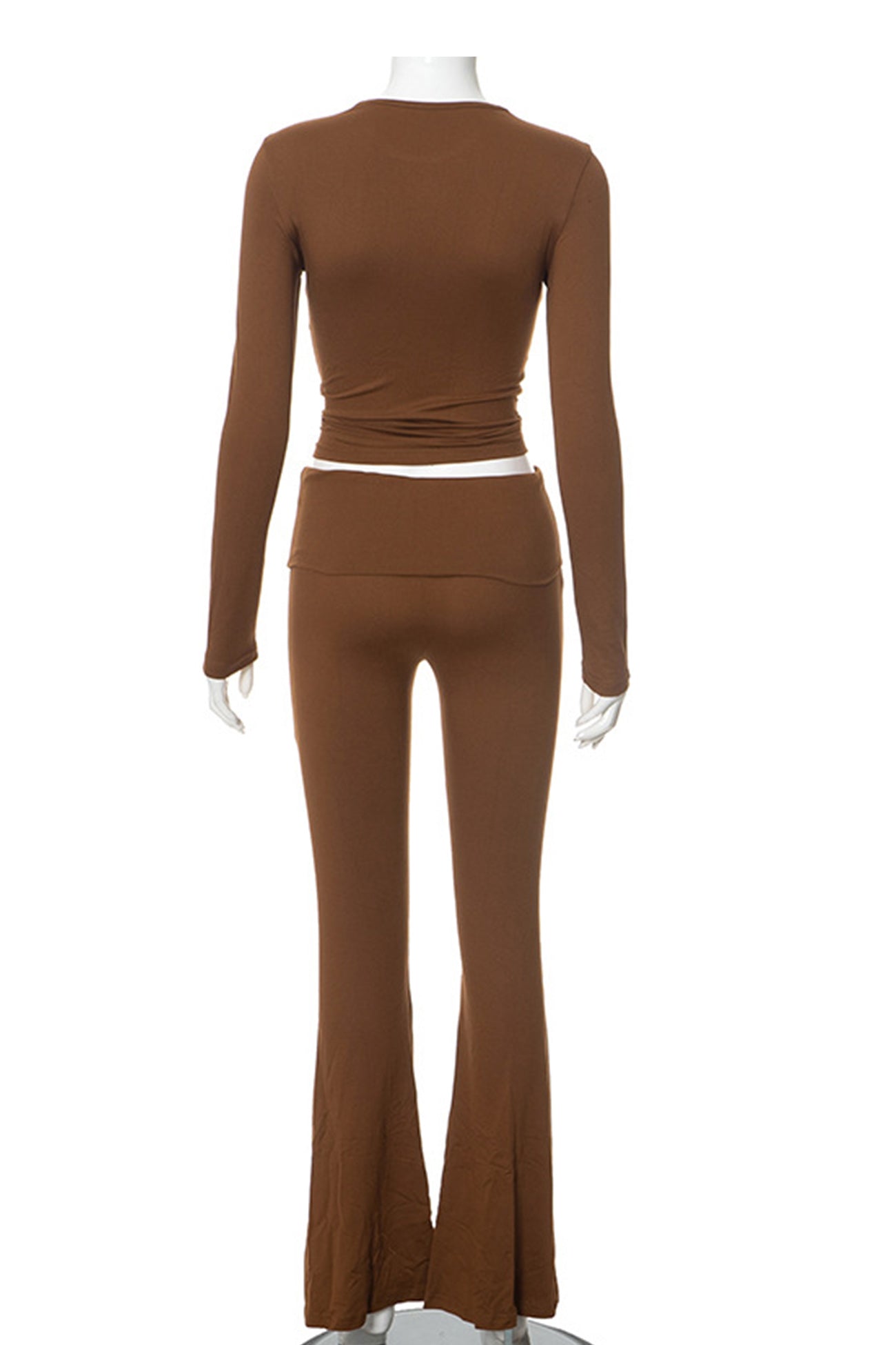 Maxct Solid Crop Top Flares Long Pants Set