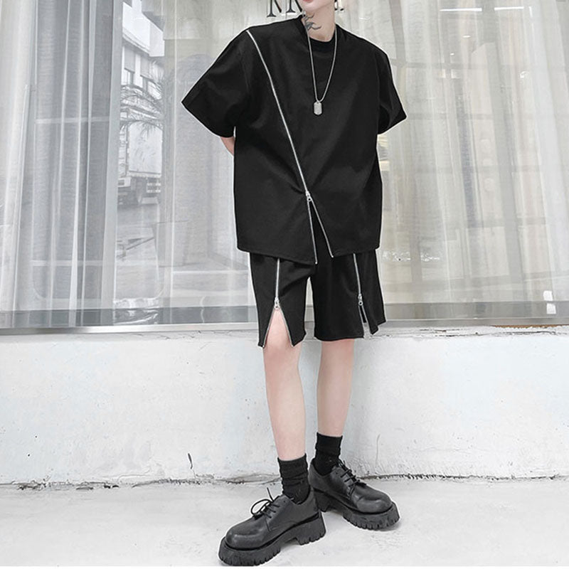 Maxct Zipper Embellishment T-shirt Shorts Set
