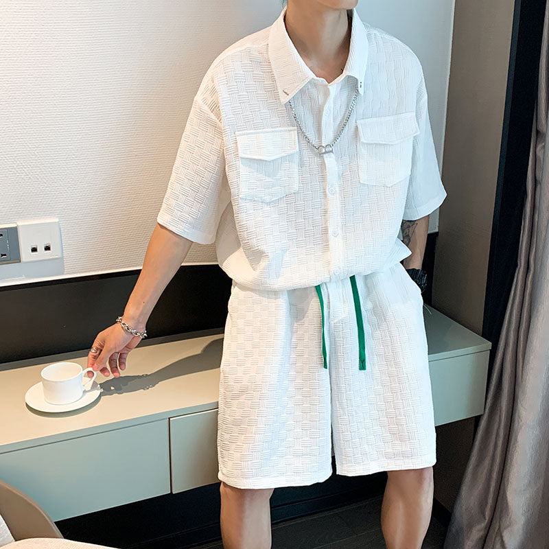 Maxct Pleated Short Sleeve Top Shorts Set