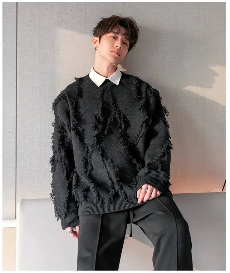 Maxct Fringed Crew Neck Sweater