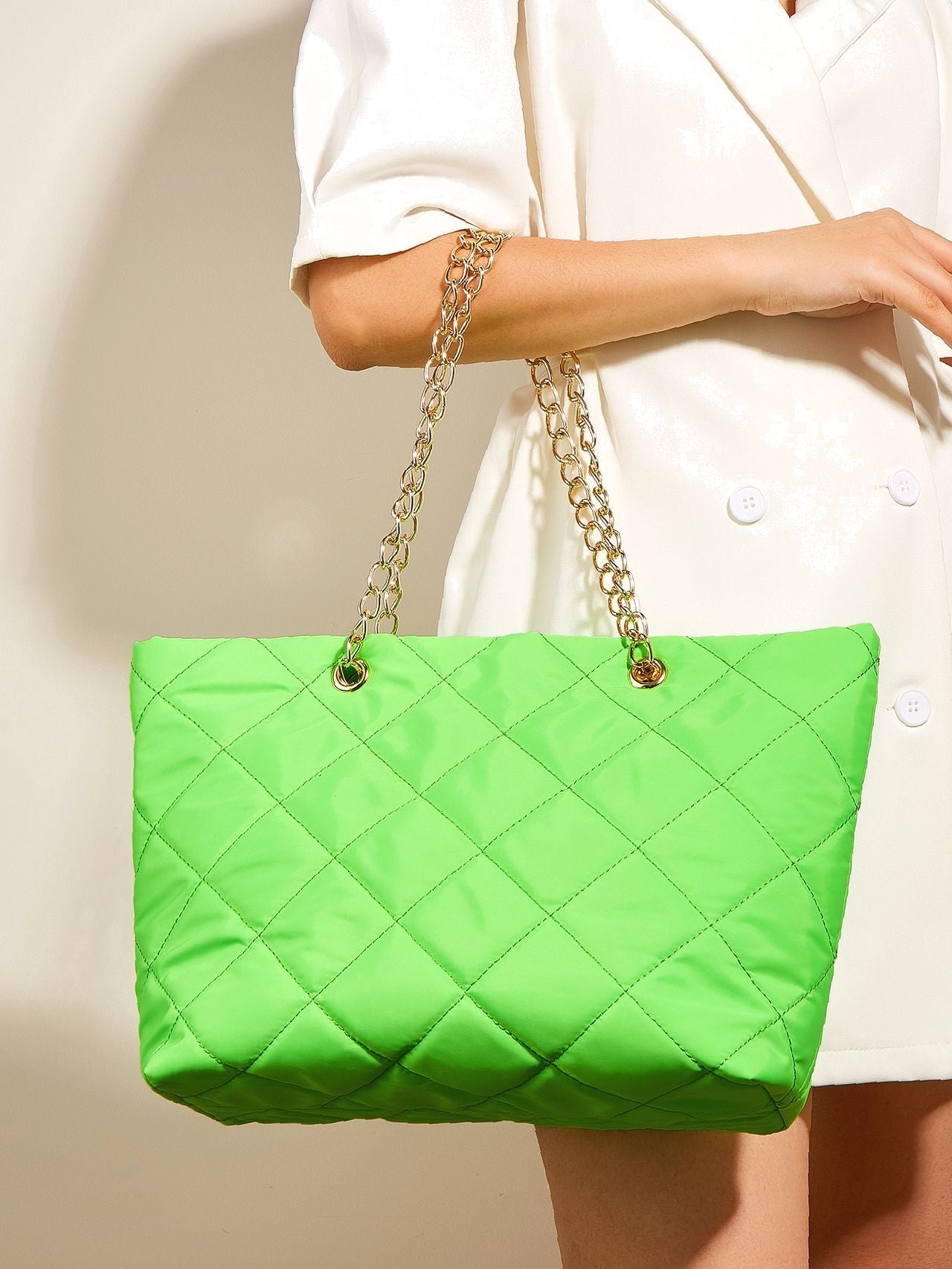 Maxct - Quilted Embossed Chain Shoulder Tote Bag  - Women Tote Bags