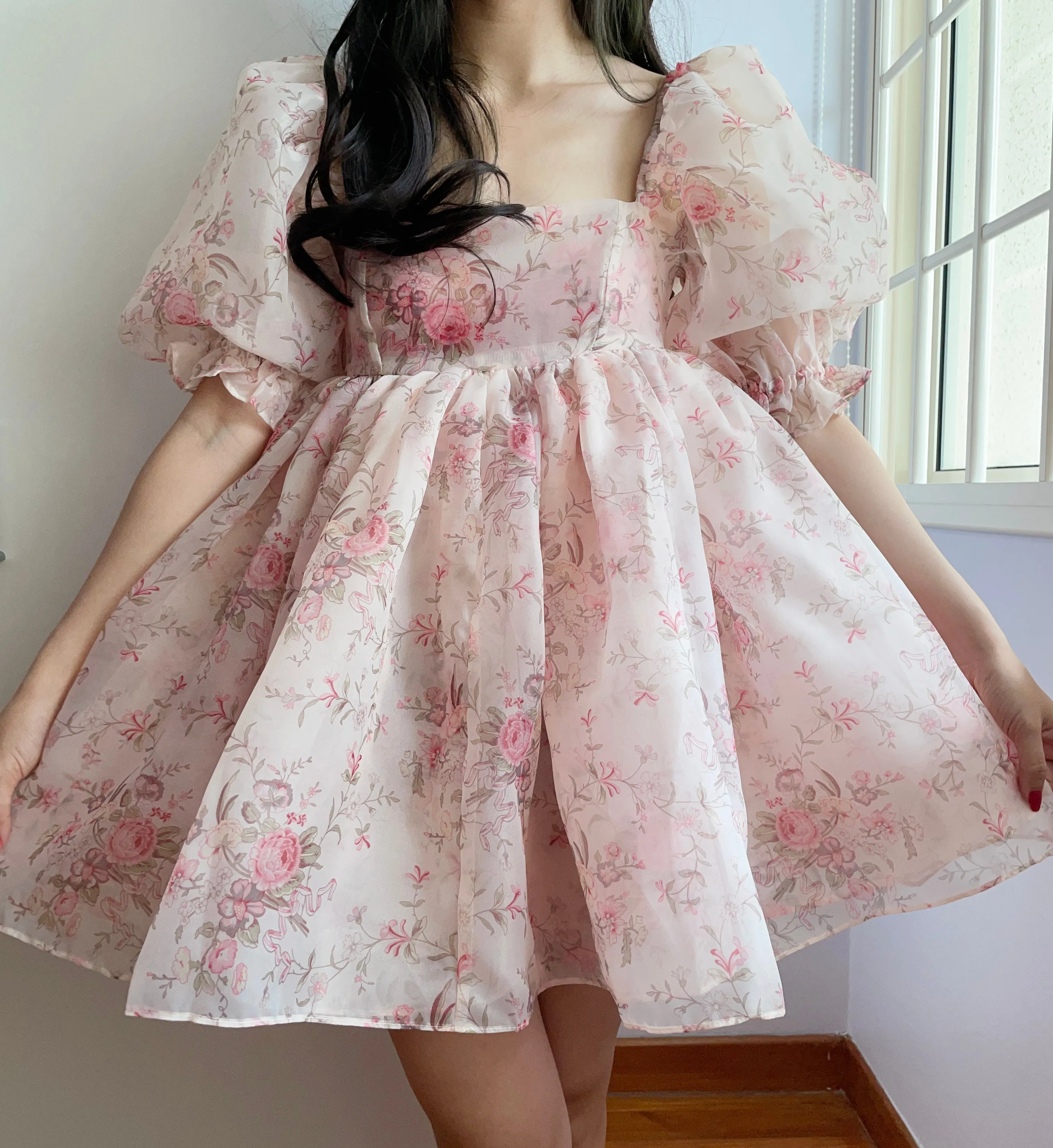 French Rose Mini Puff Dress Maxct