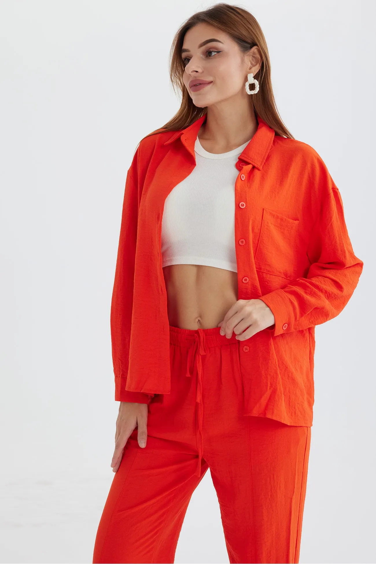 Maxct Long Sleeve Solid Color Shirt Long Pants Set - Image 3