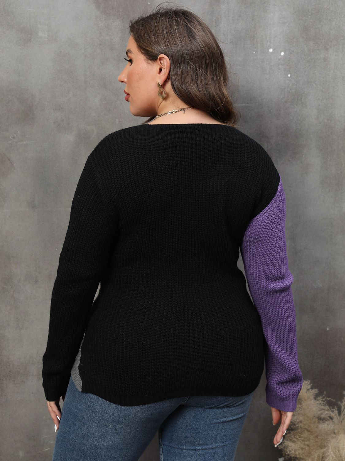 Maxct &Plus Size Two-Tone Surplice Neck Sweater