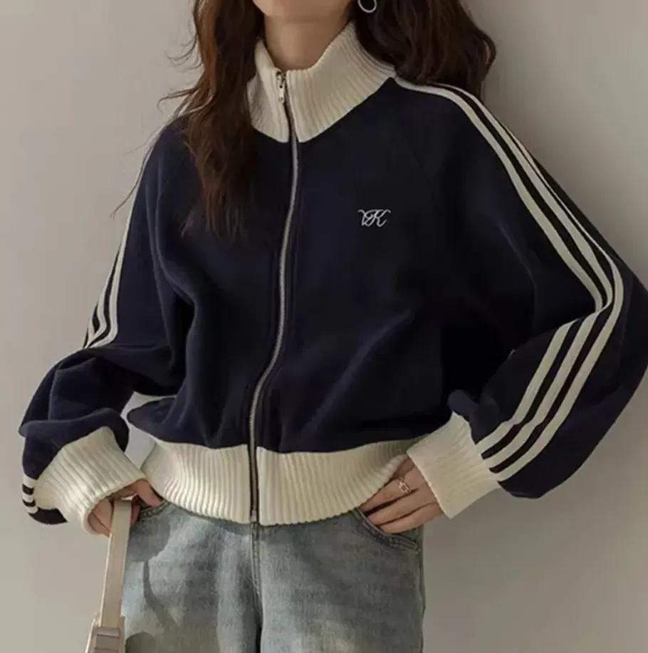Maxct Contrast Zip Up Side Striped Cardigan