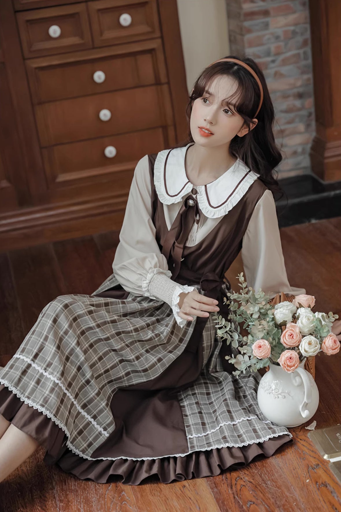 Mocca Plaid Twofer Midi Dress Maxct