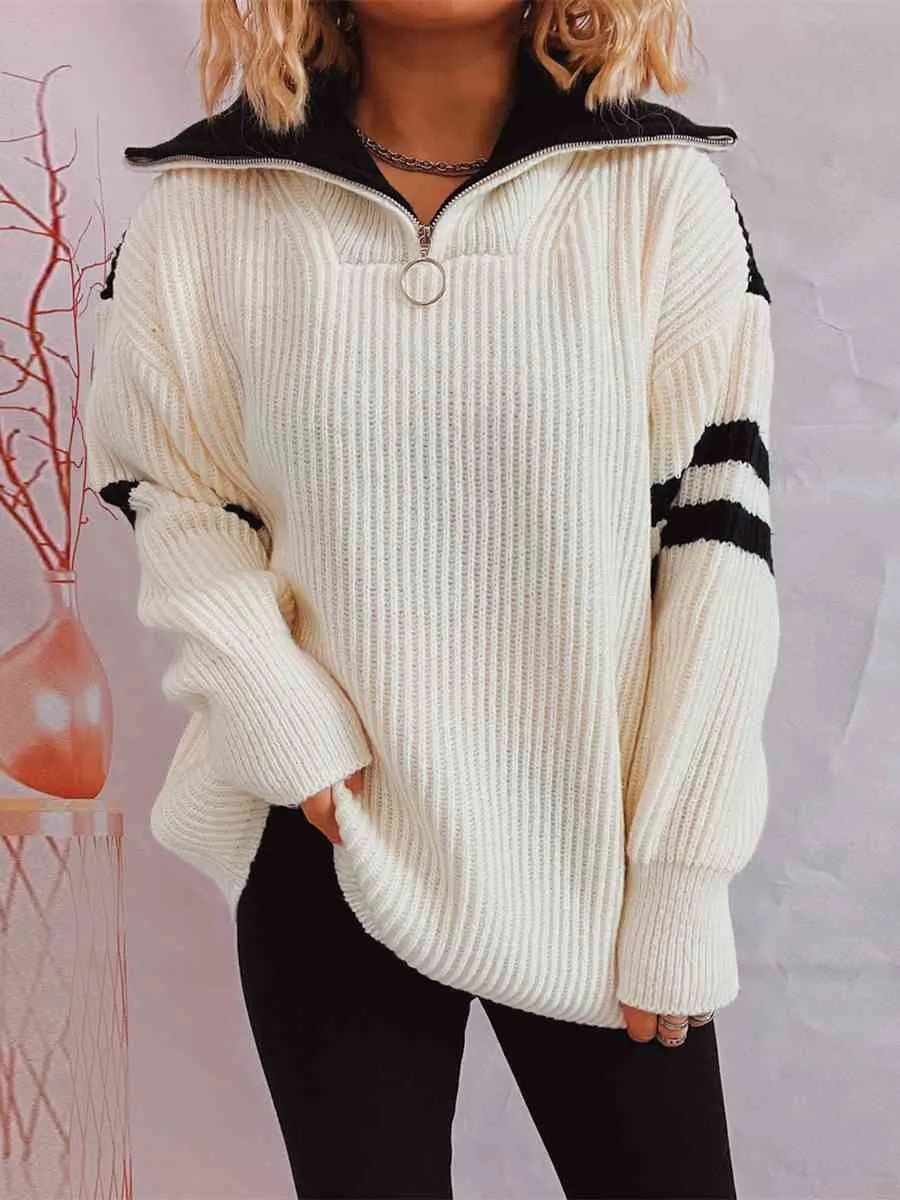 Maxct &Ribbed Two-Tone Half Zip Sweater