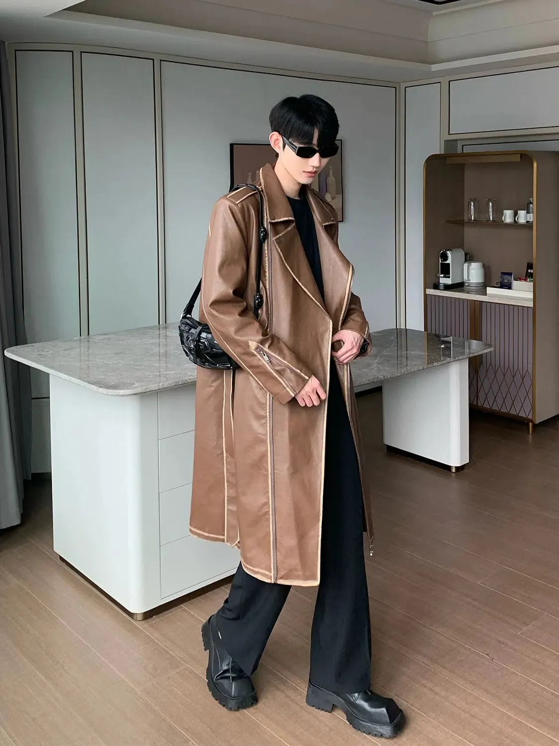 Maxct Over-the-knee Mid-length Leather Coat