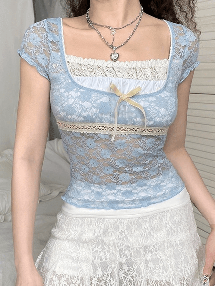 Maxct Lace Patchwork Crop Blouse