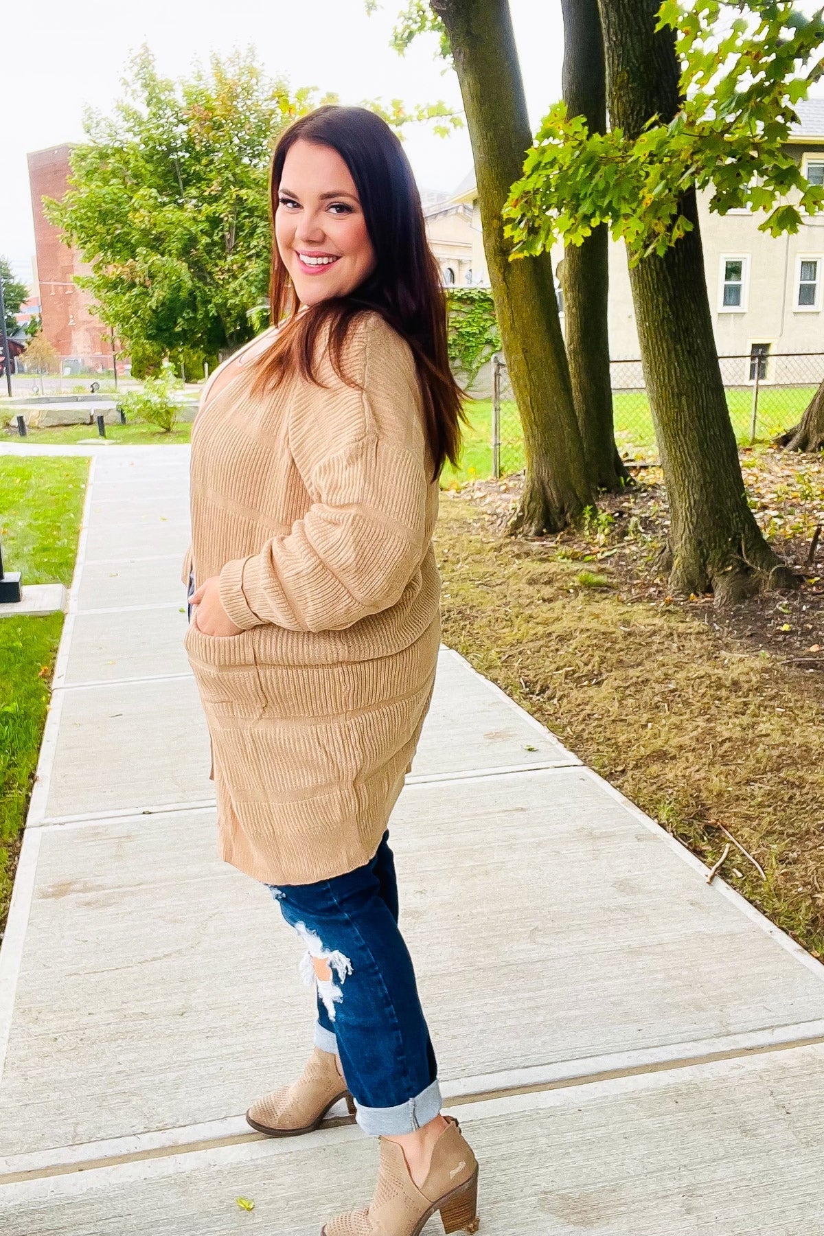 Maxct &You Got This Oatmeal Striped Knit Open Cardigan