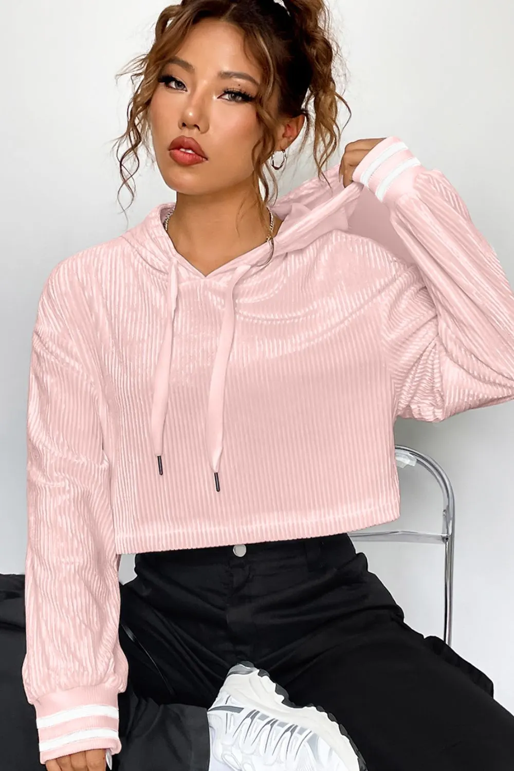Maxct &Drawstring Drop Shoulder Long Sleeve Hoodie