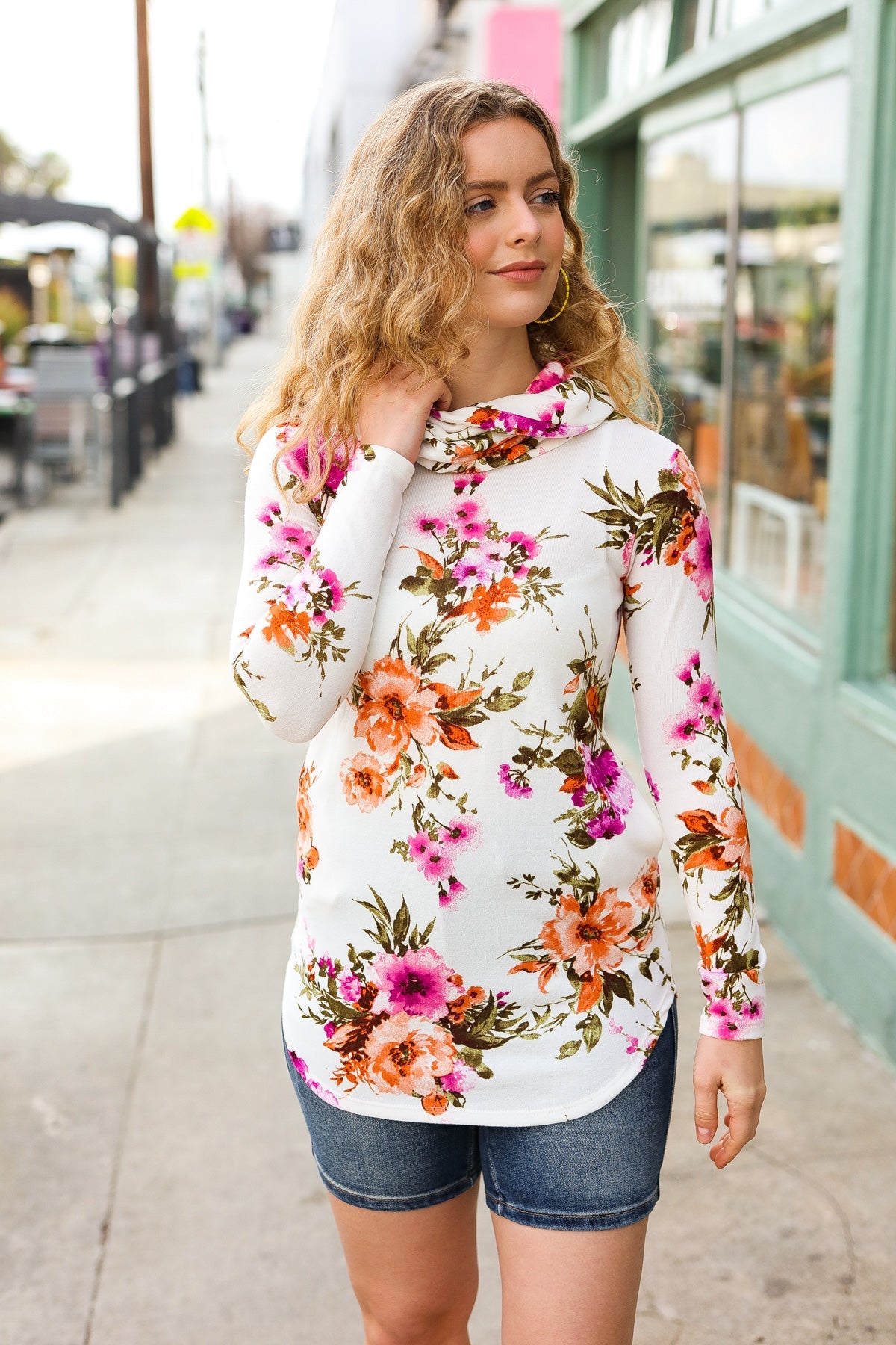 Maxct &Just My Type Cream Floral Cowl Neck Sweater Top