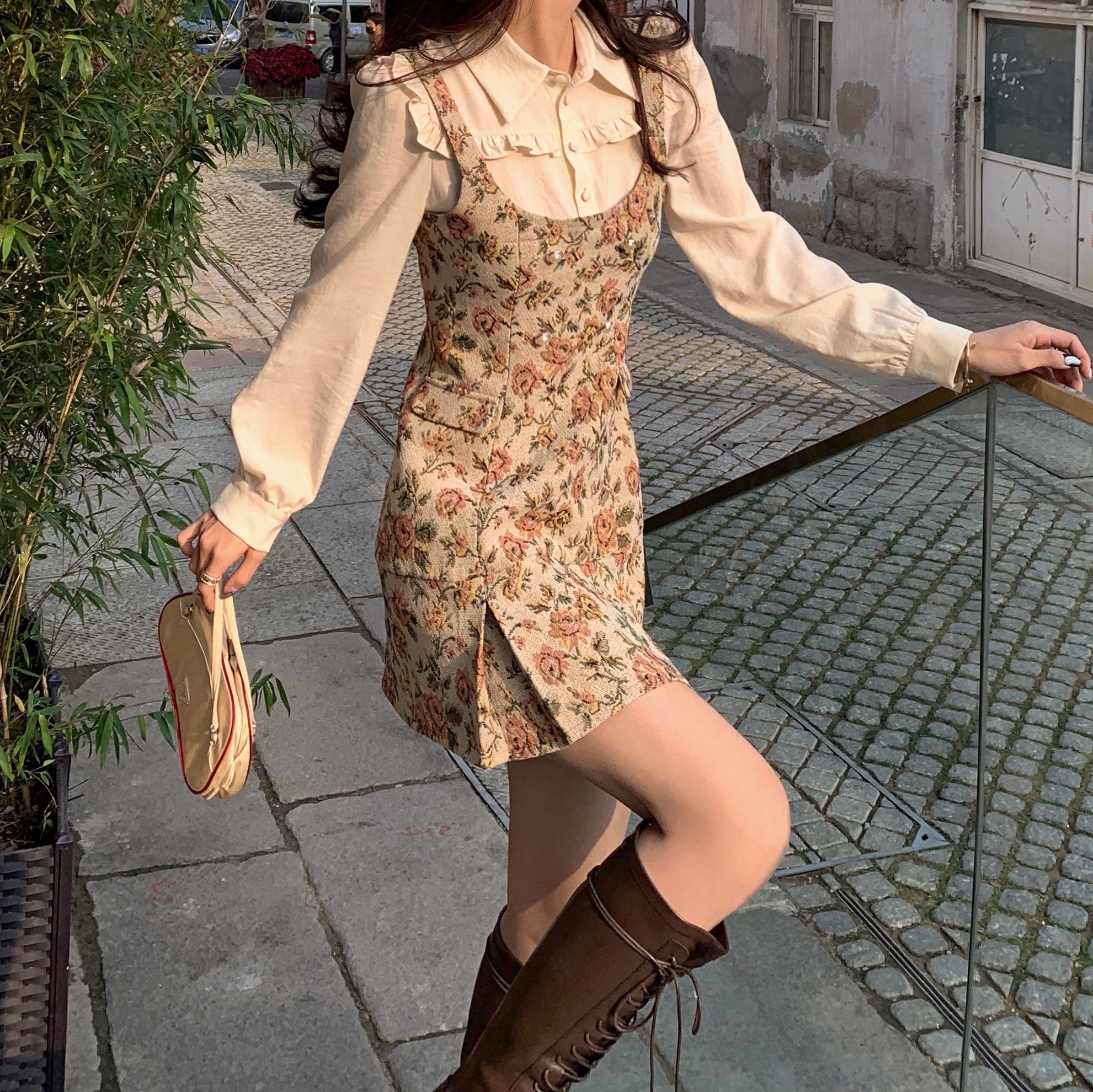 Rustic Floral Twofer Dress Maxct