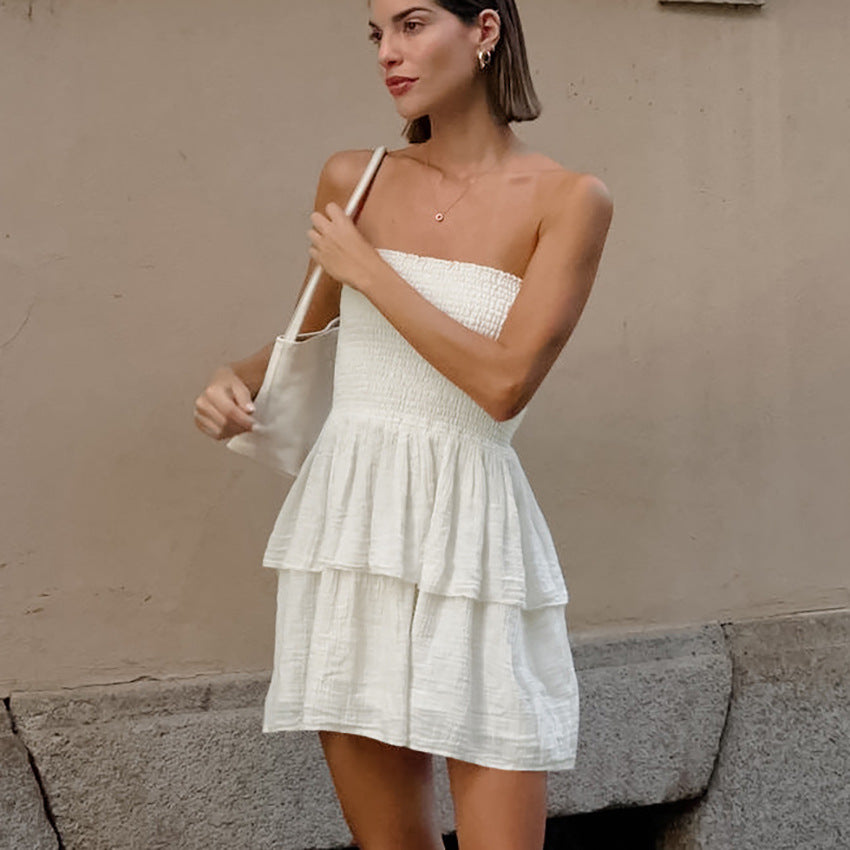 Maxct homecoming dresses Sexy Design Strapless Tube Top White Layered Ruffled Dress Spring and Summer Fashion Commuter Skirt