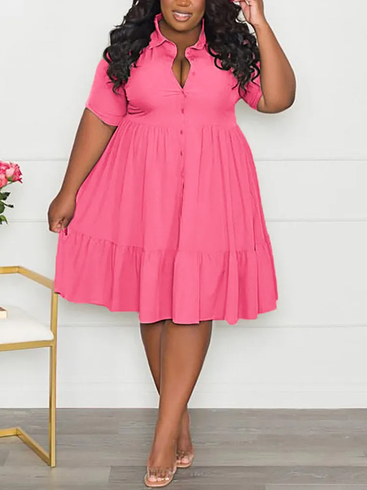 Casual Solid Button Shirt Dresses Maxct