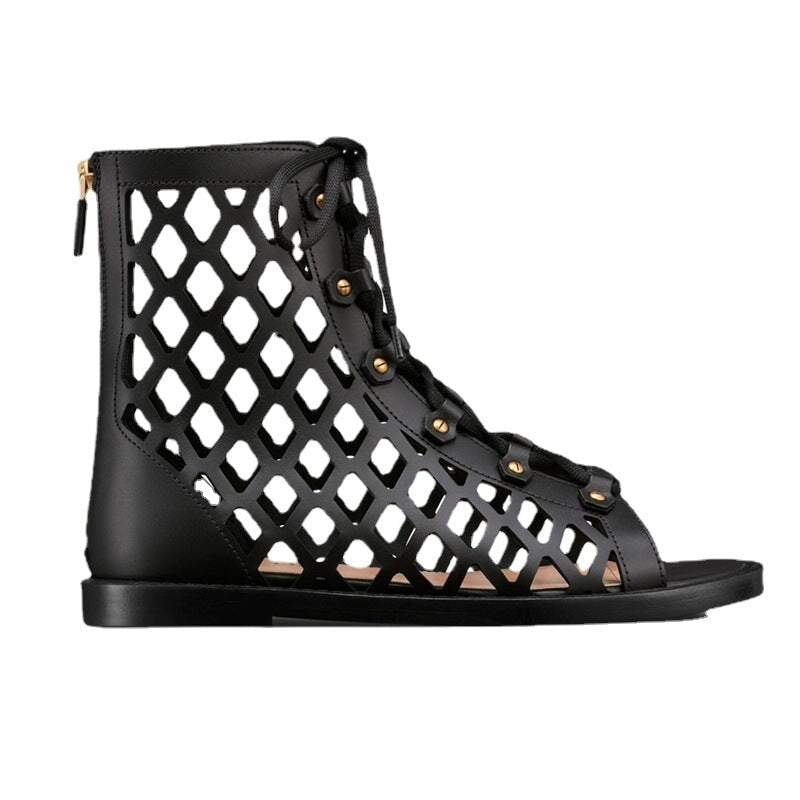 Strappy Sandals Boots Open Toe Back Zipper Flat Gladiator Sandals Maxct