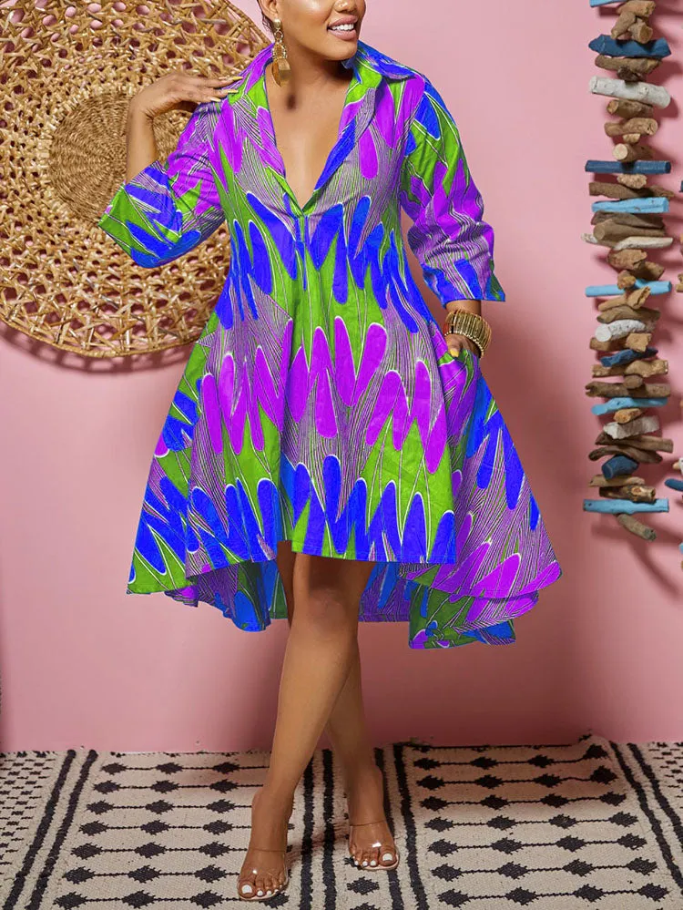 Printed A-Line Shirt Midi Dress Maxct