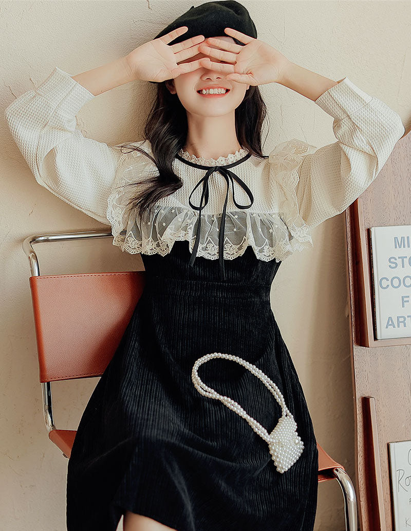 Square Lace High Neck Sweater Dress Maxct
