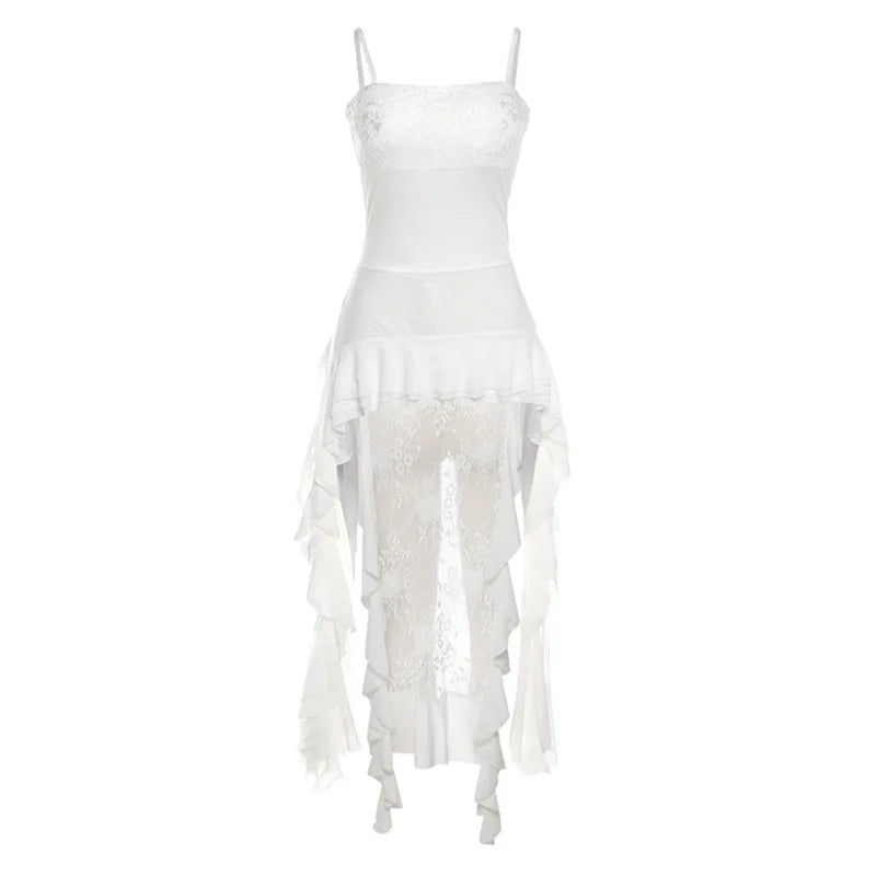 Maxct-Summer Women's Suspenders Neck Lace Stitching Irregular Gown Dress Women's Club Party Dress Vestidos