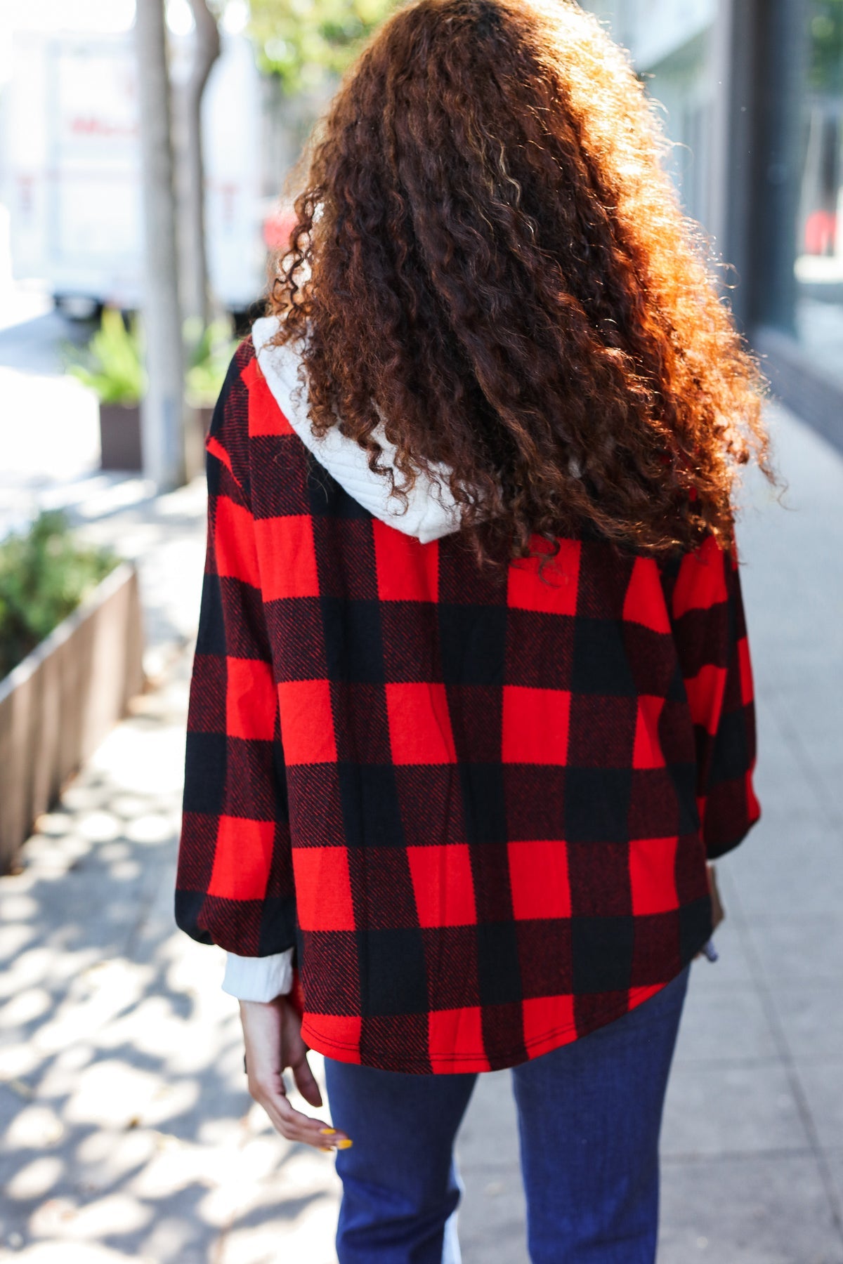 Maxct &Stepping Out Red Buffalo Plaid Ribbed Hooded Sweater