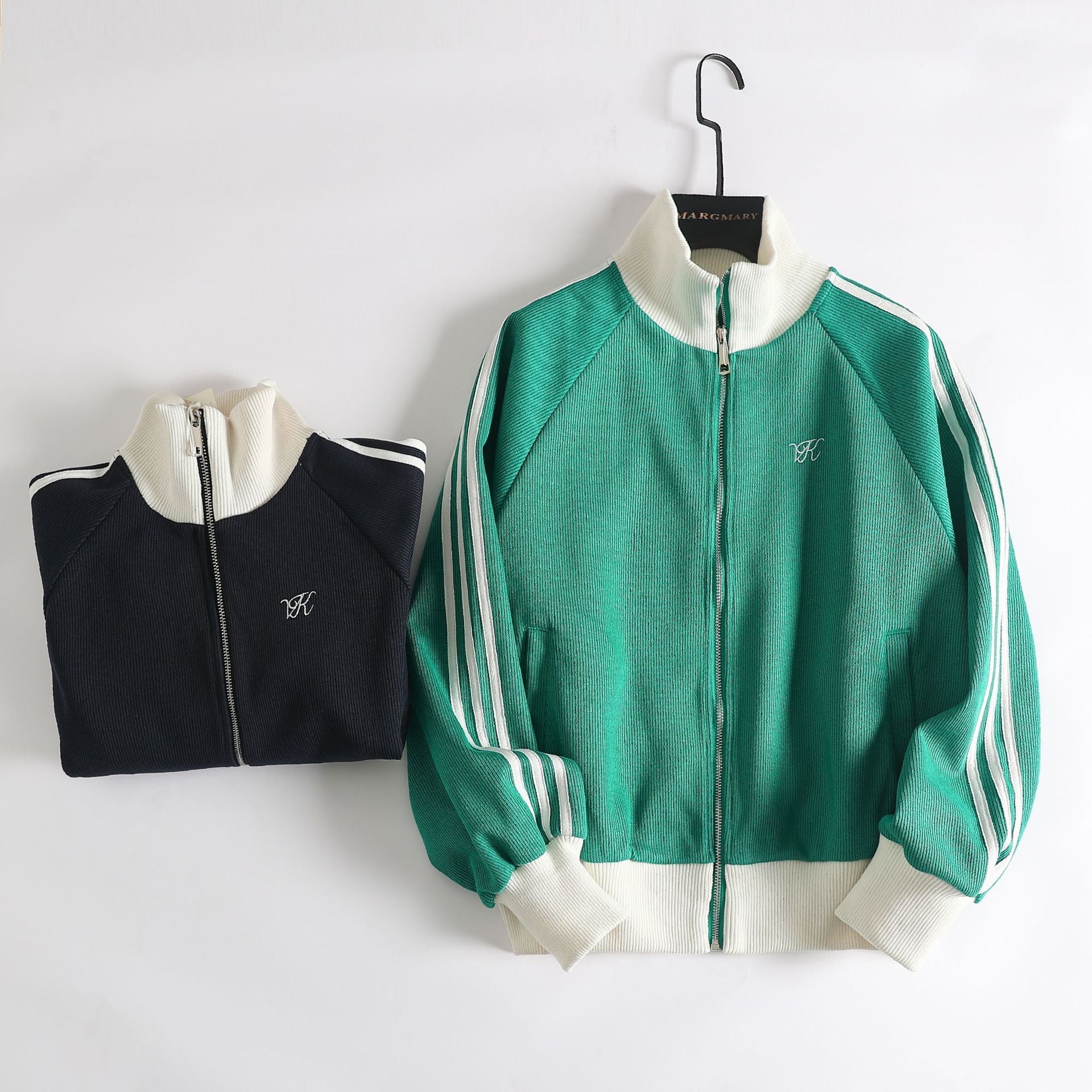 Maxct Contrast Zip Up Side Striped Cardigan