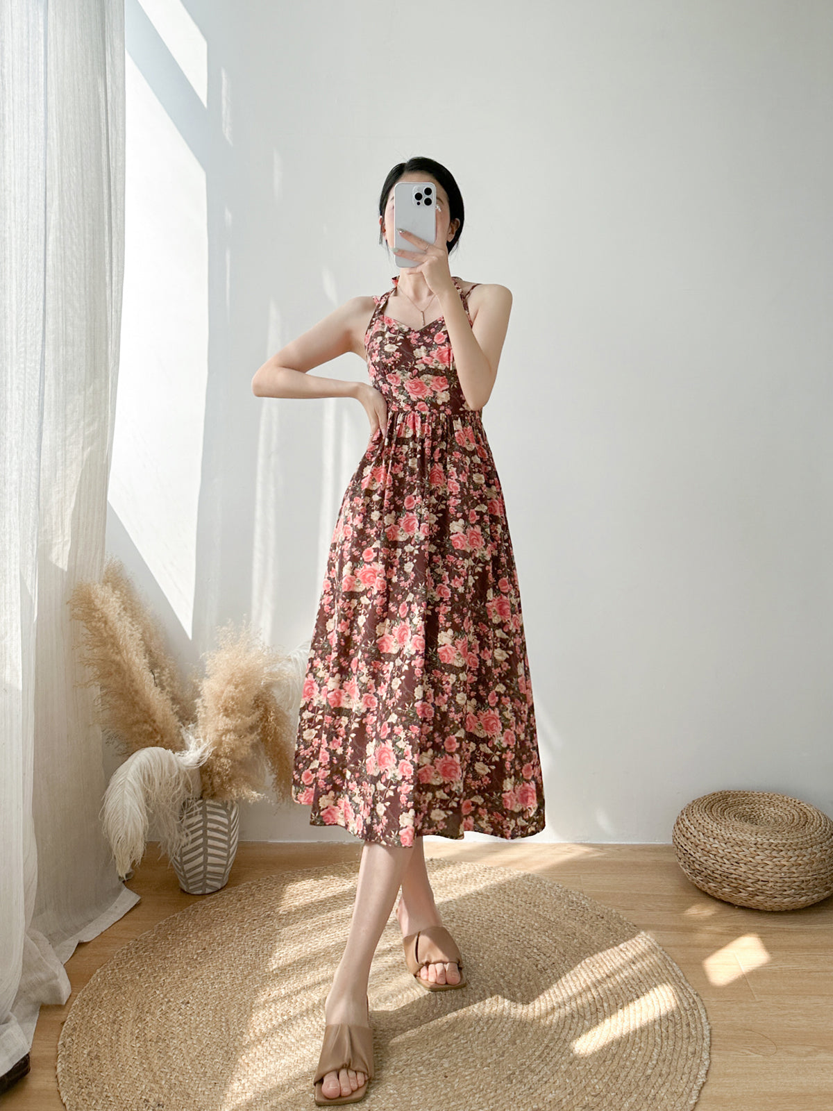 Vintage Rose Halter Midi Dress Maxct