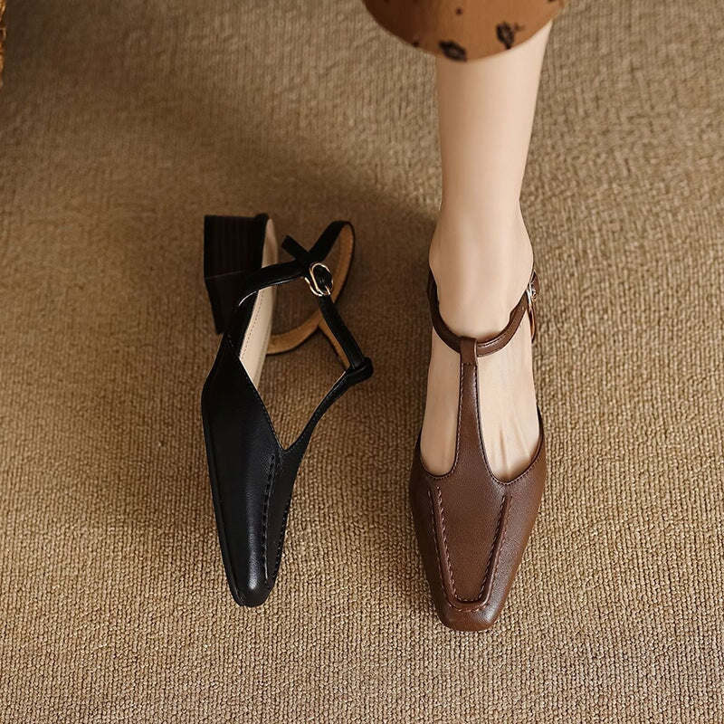 T strap Detail Mary Jane Slingback Sandals Block Heel Square Toe Maxct