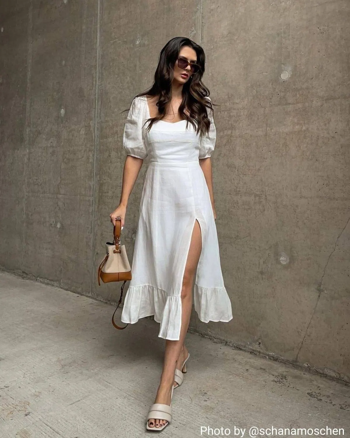 Maxct Puff Sleeve Split Hem Midi Dress