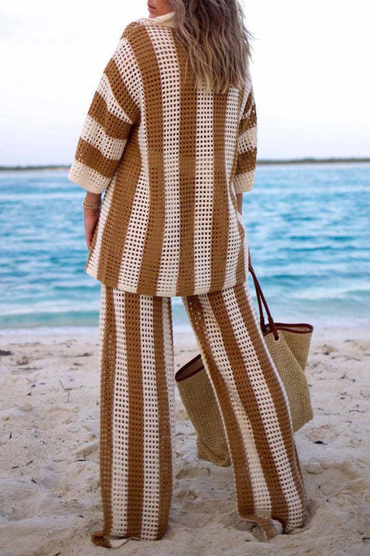 Maxct Contrast Stripe Hollow Long Pants Set