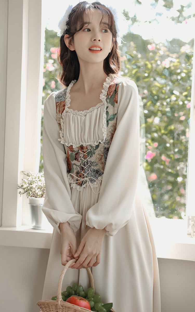 Floral Tapestry Jacquard Corset Dress Maxct