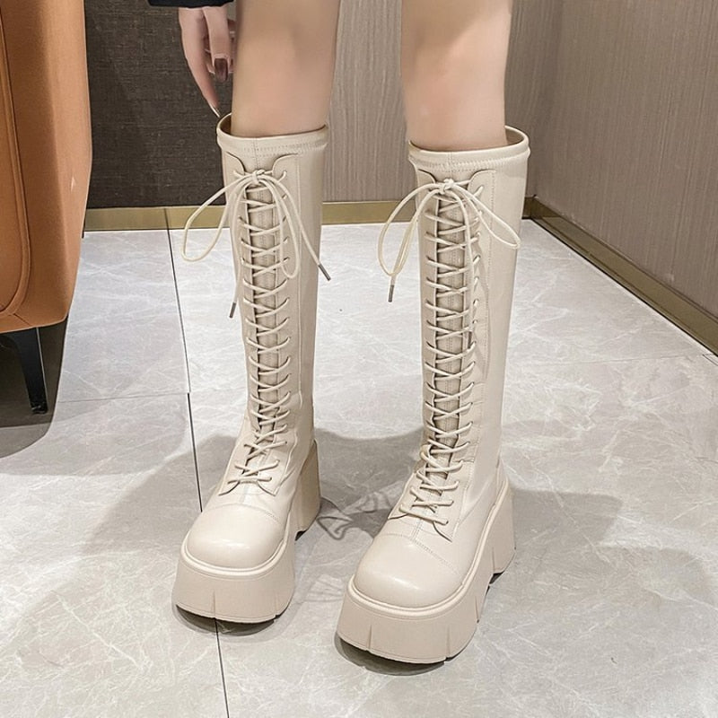 Soft Lace-up Ladies Platform Heel Boots Maxct