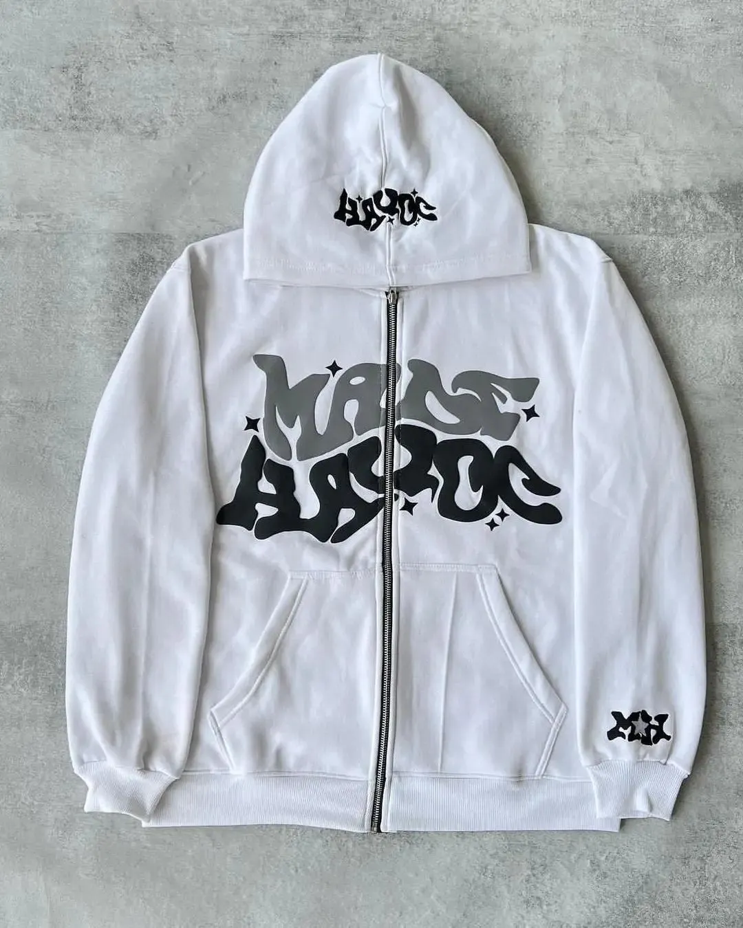 Maxct Y2K Zip Up Hoodie Harajuku Men Letter Graphic Printing Oversized Hoodie Sweatshirt Punk Rock Gothic Clothes Tops Streetwear