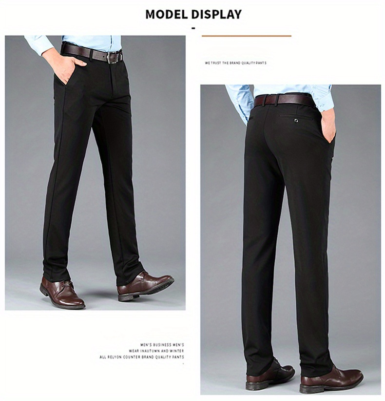 Warm Fleece Dress Pants, Men's Formal Stretch Dress Pants For Fall Winter Business