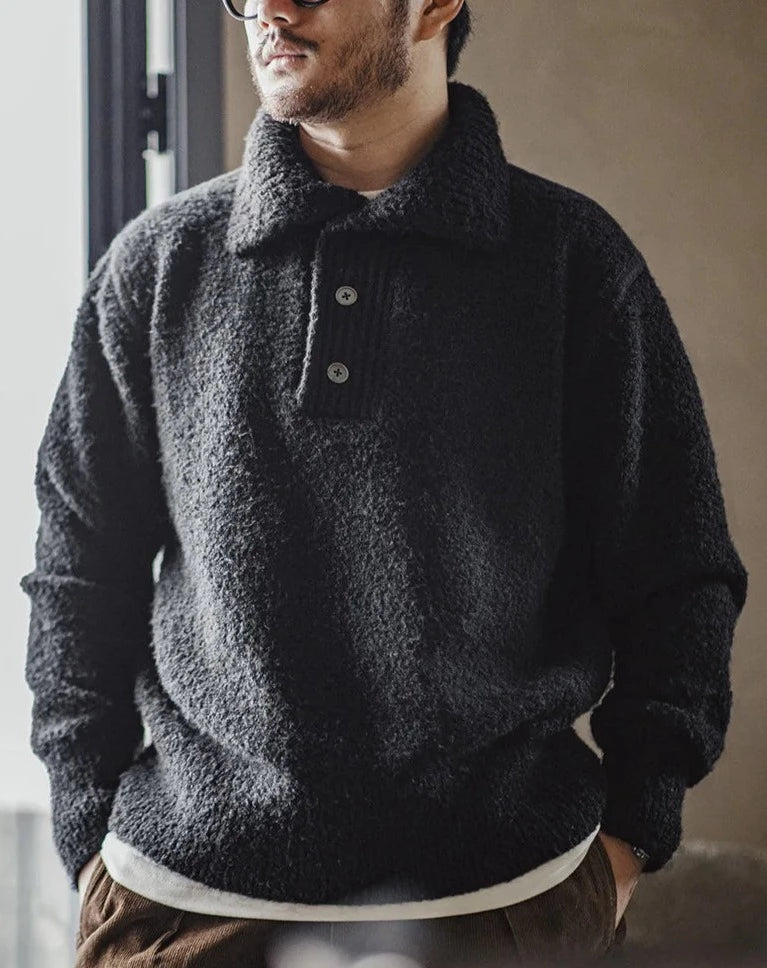Maxct Boucle Knit Button Neck Sweater