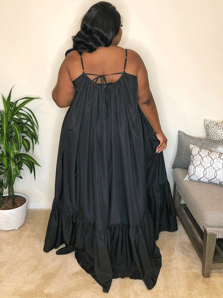 Spaghetti Strap Ruffle Maxi Dress Maxct