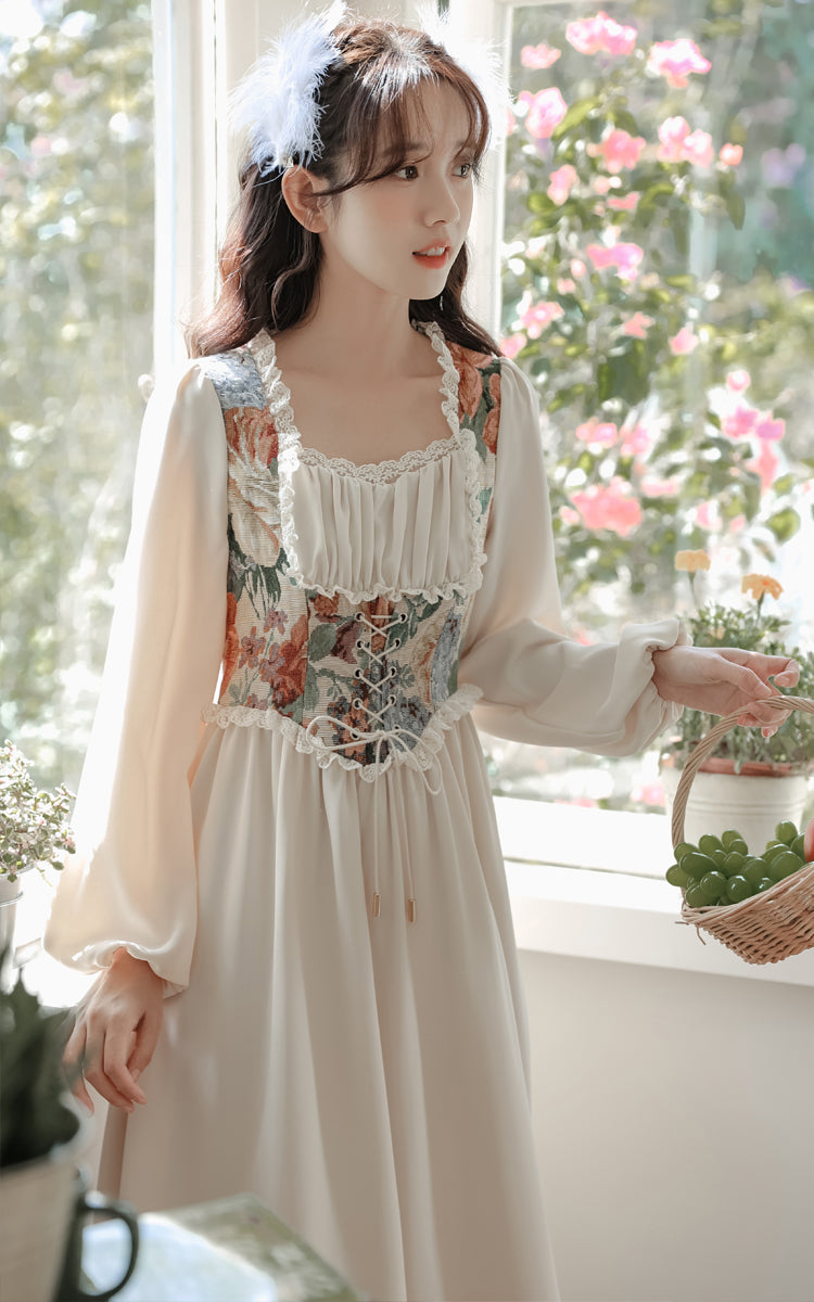Floral Tapestry Jacquard Corset Dress Maxct