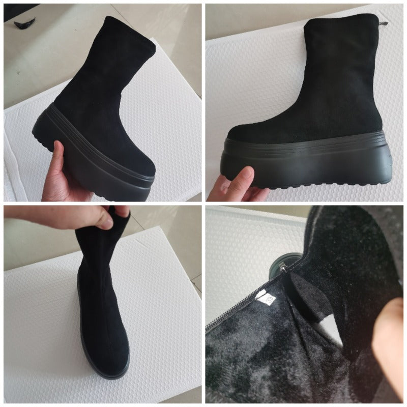 8cm Suede Platform Boots for Women Maxct